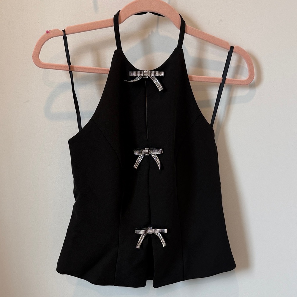 Stylish Black Halter Top with Bow Details